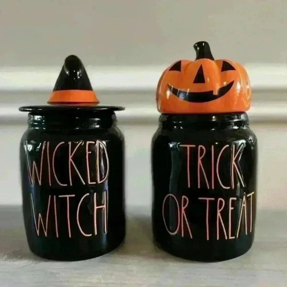 Rae Dunn Haloween Baby Canisters Trick Or Treat Wicked Witch (Set Of‎ 2)
